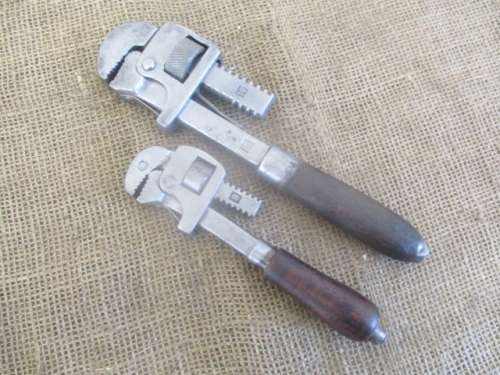 Two Vintage No 8 & No 10 Adjustable Wrenches With Wooden Handles
