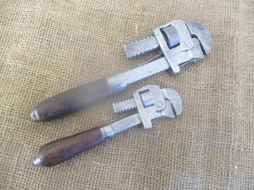 Two Vintage No 8 & No 10 Adjustable Wrenches With Wooden Handles