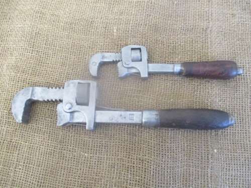 Two Vintage No 8 & No 10 Adjustable Wrenches With Wooden Handles