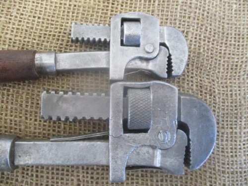 Two Vintage No 8 & No 10 Adjustable Wrenches With Wooden Handles