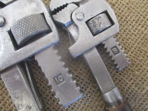 Two Vintage No 8 & No 10 Adjustable Wrenches With Wooden Handles