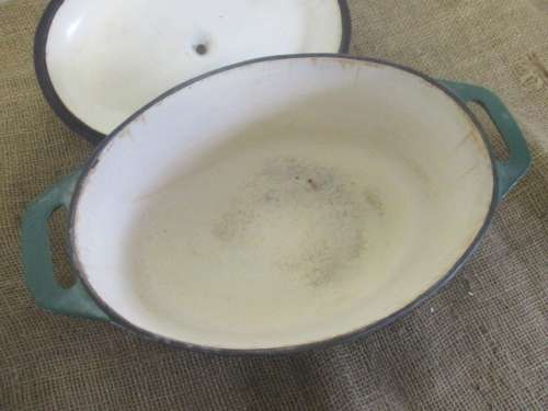 Beautiful Large Green Enamel Cast Iron Oval Casserole