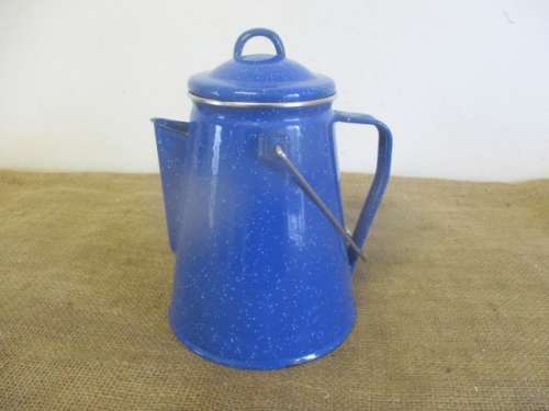 Cute And An Older Sizable Blue Speckled Enamel Coffee Pot              Complete