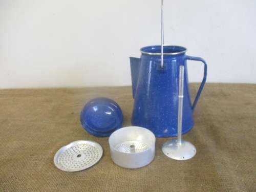 Cute And An Older Sizable Blue Speckled Enamel Coffee Pot              Complete