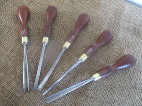 Five Very Beautiful Vintage Marples Wood Carving Chisels