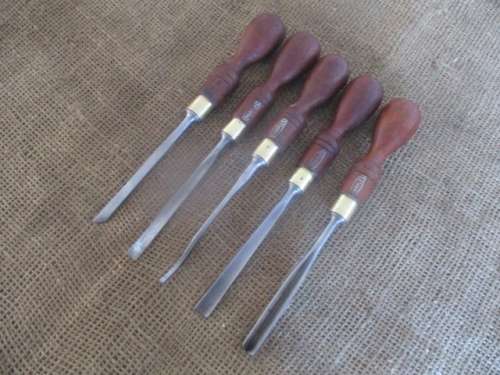 Five Very Beautiful Vintage Marples Wood Carving Chisels