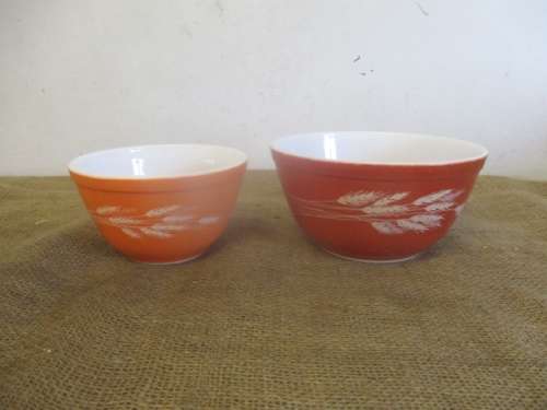 Two Really Nice Vintage Pyrex No's 401 & 402 Autumn Harvest Mixing Bowls     1970's