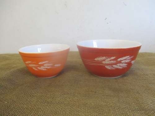Two Really Nice Vintage Pyrex No's 401 & 402 Autumn Harvest Mixing Bowls     1970's