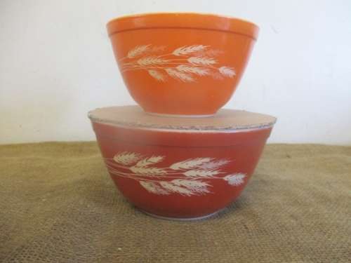 Two Really Nice Vintage Pyrex No's 401 & 402 Autumn Harvest Mixing Bowls     1970's