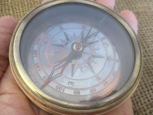 Very Rare...This Cute Vintage Solid Brass Gilbert Sundial Compass With Time Reader