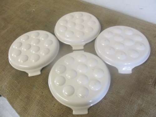 Four Rare And Beautiful Vintage Le Creuset Enameld Cast Iron 12 Hole Snail/Mussel Plates   France