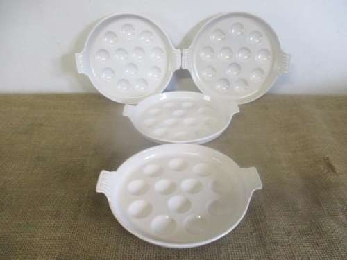 Four Rare And Beautiful Vintage Le Creuset Enameld Cast Iron 12 Hole Snail/Mussel Plates   France