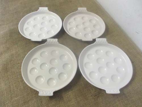 Four Rare And Beautiful Vintage Le Creuset Enameld Cast Iron 12 Hole Snail/Mussel Plates   France