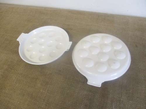 Four Rare And Beautiful Vintage Le Creuset Enameld Cast Iron 12 Hole Snail/Mussel Plates   France