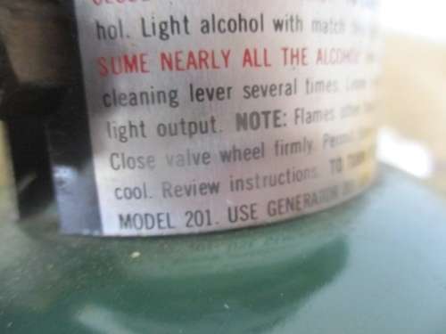 Very Beautiful Vintage Coleman Model 201 Kerosene Lantern By Coleman Co.Inc. Cansas  USA    1976