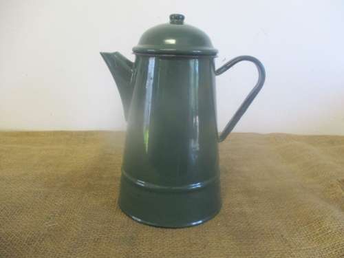 Beautiful Large Green Old Fashioned Enamel Coffee Pot