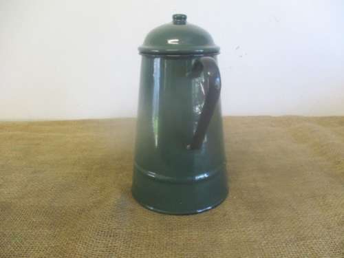 Beautiful Large Green Old Fashioned Enamel Coffee Pot