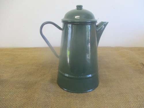 Beautiful Large Green Old Fashioned Enamel Coffee Pot