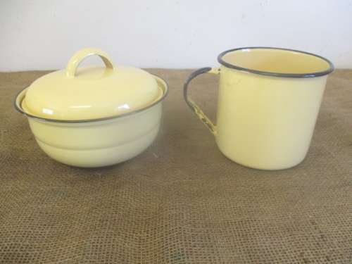 Bid For Bonjourparis Only - Beautiful Lidded Enamel Dish And A Large Enamel Sauce Cup