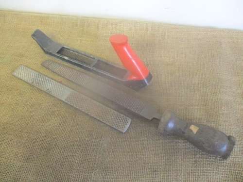 Stanley Sunform 107A Plane File And Two Hand-Cut Carpenters Rasps
