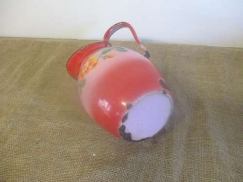 Plenty Character......Vintage Old Fashioned Enamel Bathroom Jug/Pitcher With Lovely Flower Design
