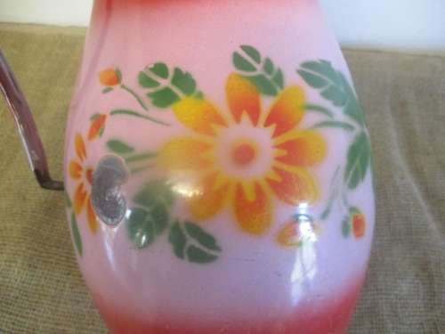 Plenty Character......Vintage Old Fashioned Enamel Bathroom Jug/Pitcher With Lovely Flower Design