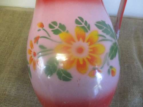 Plenty Character......Vintage Old Fashioned Enamel Bathroom Jug/Pitcher With Lovely Flower Design