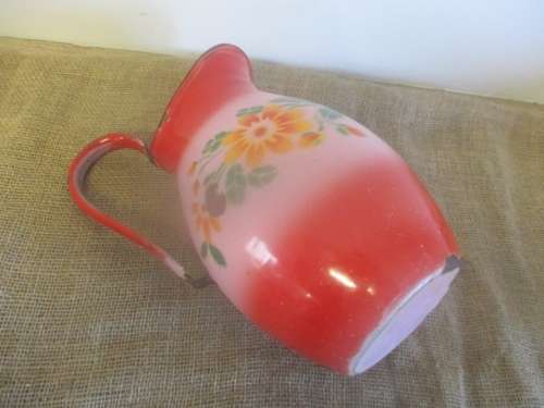 Plenty Character......Vintage Old Fashioned Enamel Bathroom Jug/Pitcher With Lovely Flower Design