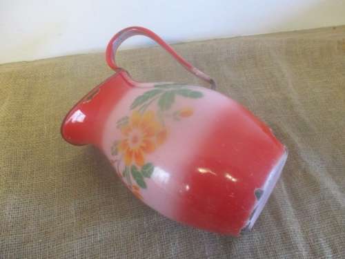 Plenty Character......Vintage Old Fashioned Enamel Bathroom Jug/Pitcher With Lovely Flower Design