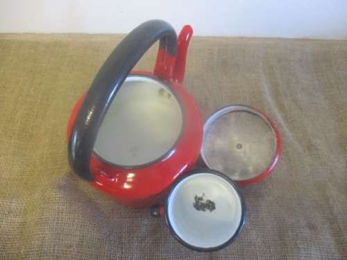 Nice Large Vintage Hendlers H&H Old Fashioned Enamel Coffee Pot With Made In Poland Cup
