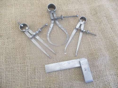 For BenBoo Bid Only - Three Good Vintage Calipers And Cute Little Steel Square