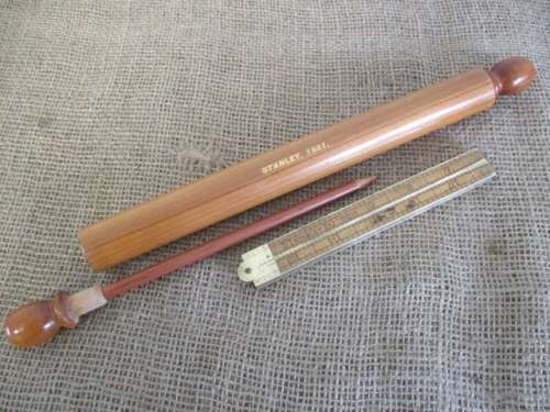 For BenBoo Bid - Vintage 24" Stanley #62 1/2 Folding Ruler And Stanley Pencil In Wooden Holder