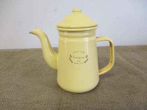 Beautiful "Good Time..Ringin..The New Life" Old Fashioned Enamel Coffee Pot