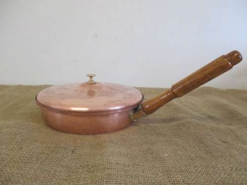Cute Vintage Genuine Copper Lidded Frying Pan With Brass Inserts