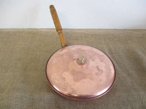 Cute Vintage Genuine Copper Lidded Frying Pan With Brass Inserts