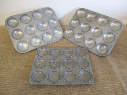 For cen`s bid only - For Real Baking Pleasure..Three Beautiful Vintage Shell & Ivy Leaf Tin Baking
