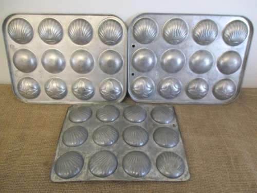 For cen`s bid only - For Real Baking Pleasure..Three Beautiful Vintage Shell & Ivy Leaf Tin Baking