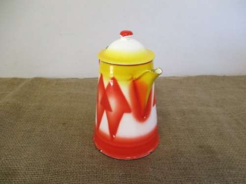 Extremely Rare....Beautiful Antique Emo Celje Enamel Coffee Kettle From The Kingdom Of Yugoslavia