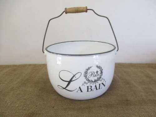 For Lorna`s Bid Only - Lovely Old La Bain Paris Enamel Bucket