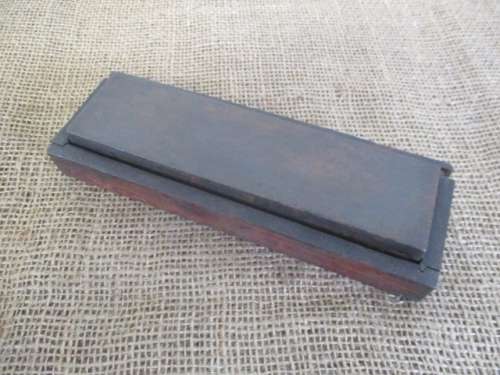 Vintage Double Sided Sharpening Stone In Wooden Holder