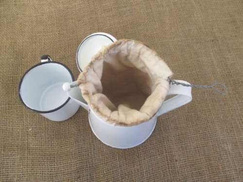 For Lorn`s Bid Only - Beautiful Enamel Coffee Pot With Coffee Bag And Enamel Cup