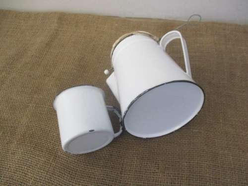 For Lorn`s Bid Only - Beautiful Enamel Coffee Pot With Coffee Bag And Enamel Cup