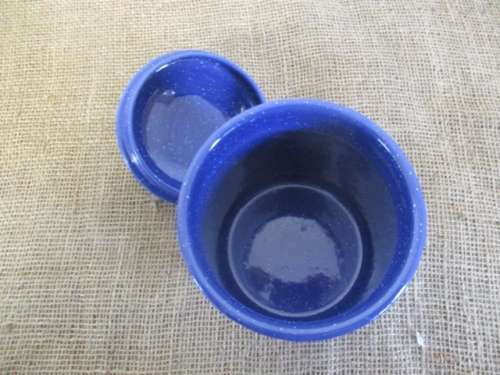 Nice Set Of Four Speckled Blue Enamel Mugs And Speckled Blue Lidded Sugar Bowl