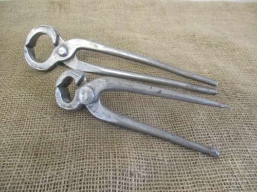 The Legends....Two Nice Vintage 10 inch & 7 inch Solid Steel Blacksmith Tongs