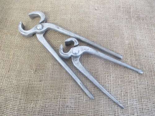 The Legends....Two Nice Vintage 10 inch & 7 inch Solid Steel Blacksmith Tongs