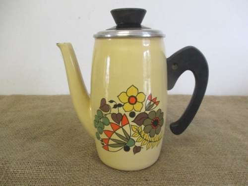 Adorable Large Vintage Old Fashioned Enamel Coffee Pot With Lovely Floral Decor