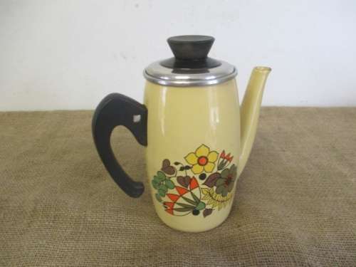 Adorable Large Vintage Old Fashioned Enamel Coffee Pot With Lovely Floral Decor