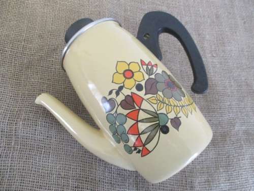 Adorable Large Vintage Old Fashioned Enamel Coffee Pot With Lovely Floral Decor
