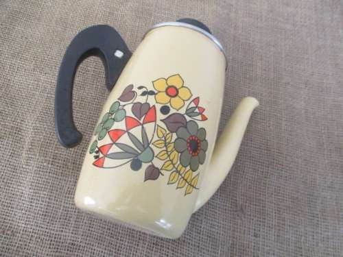 Adorable Large Vintage Old Fashioned Enamel Coffee Pot With Lovely Floral Decor