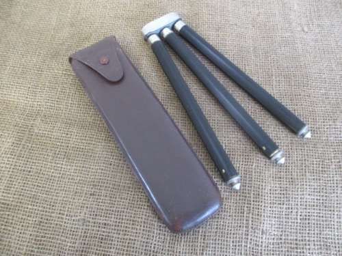 Beautiful Vintage Mei Brass/Metal Portable Tripod In Geniune Leather Sleeve          Made In Germany
